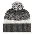 Thick Ribbed Knit Cap with Cuff - Dark Heather Gray/white