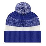 Thick Ribbed Knit Cap with Cuff - Royal Blue/white