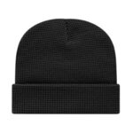 Waffle Knit Cap with Cuff - Black