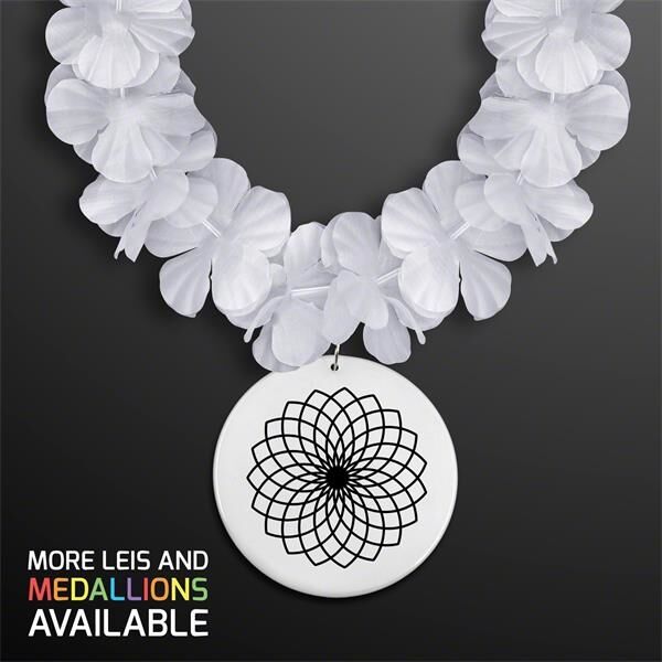 Main Product Image for White Flower Lei Necklace with Medallion (Non-Light Up)