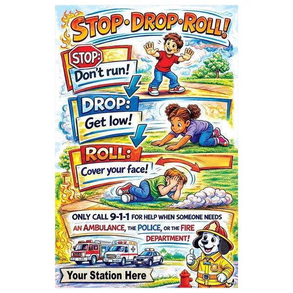 Main Product Image for Custom Printed Fire Safety Poster "Stop-Drop-Roll!"