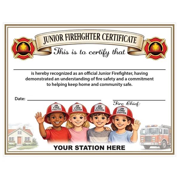 Main Product Image for Custom Fire Safety Certificate "Junior Firefighter Certificate"